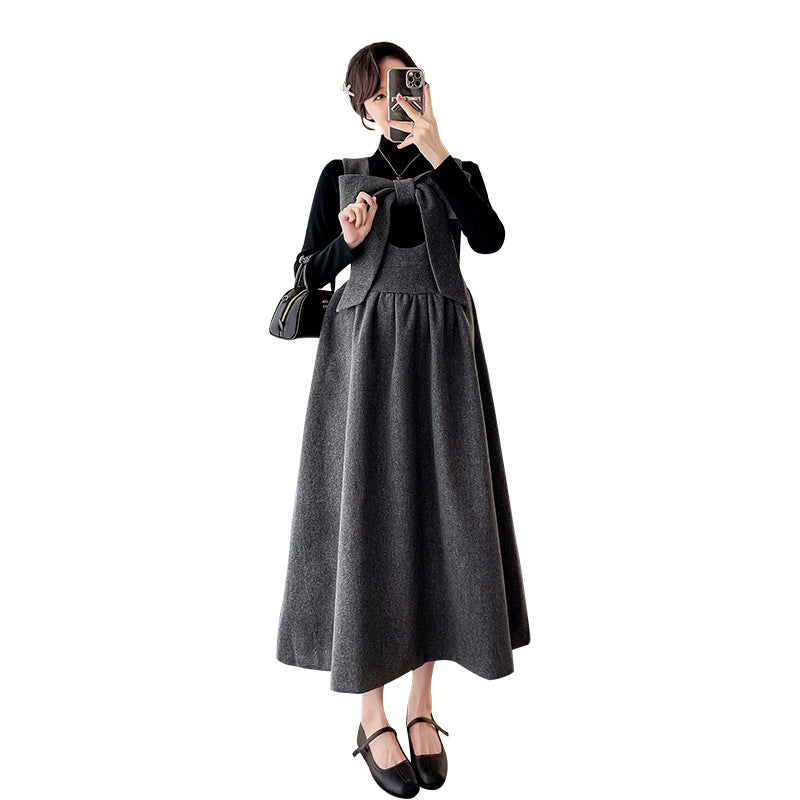 Pregnant women autumn 2024 new fashion suit western style fashionable high sense strap skirt autumn and winter pregnant women dress