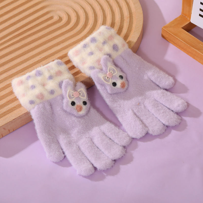 Children's Gloves for Autumn and Winter, Warm Five-Finger Gloves for Boys and Girls, Plush Gloves for Girls, Baby Gloves, Student Writing Gloves, Cycling Gloves, Cold-Proof Finger-Separated Gloves