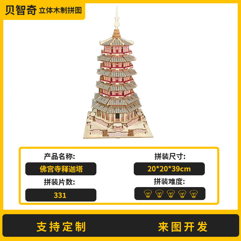 Three-Dimensional Puzzle Ancient Style 3D Model Building Assembled Wooden Kidsren's Educational House Toy Building Blocks Temple of Heaven Mortise and Tenon