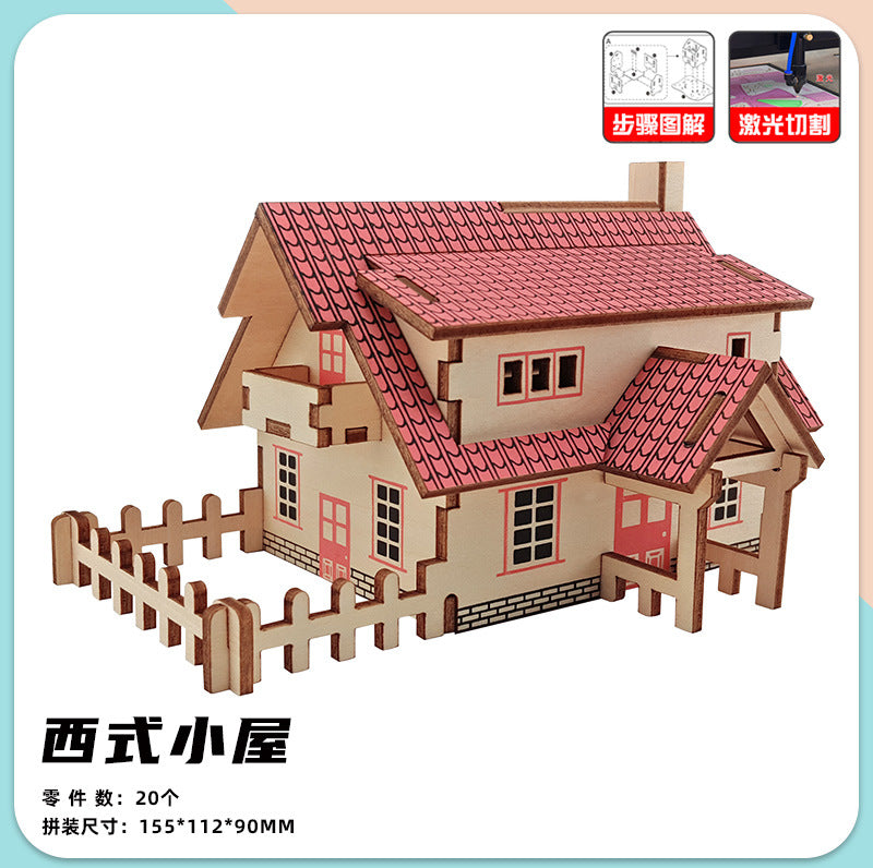 Wooden Reasons Children's Girls Assembled Handmade Ornaments diy Assembled Cabin Model Building Blocks Head Small House Puzzle