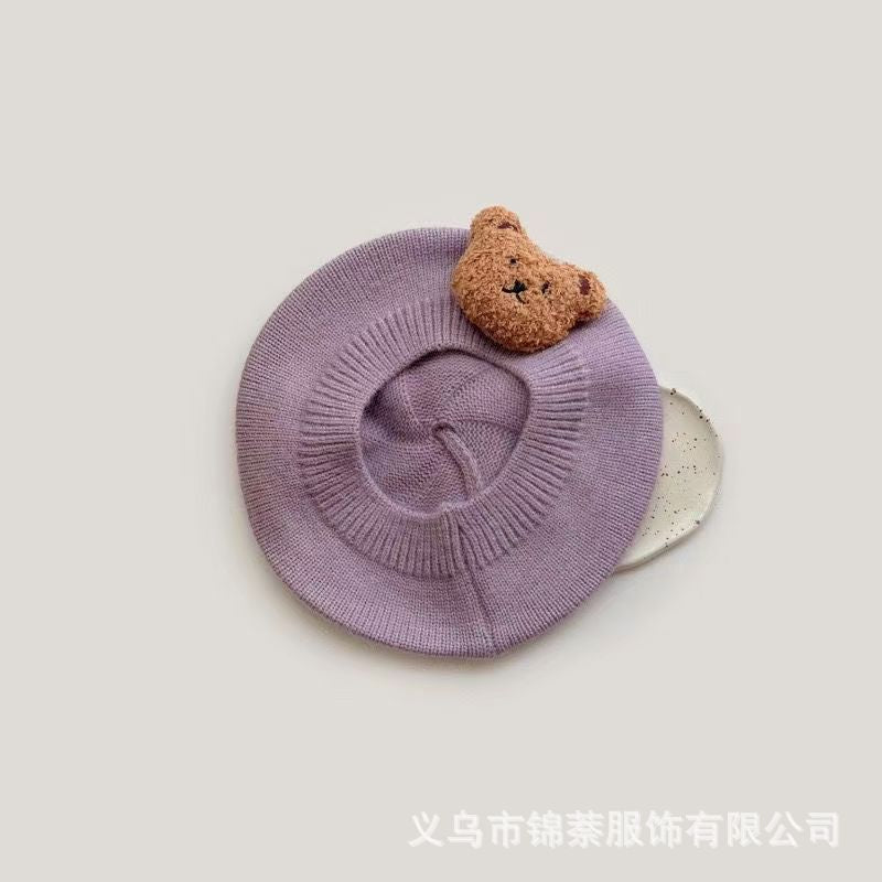 Spring and Autumn Korean Style Baby Boy and Girl Candy Color All-match Knitted Beret Children's Western Style Casual Wool Hat Paintler Hat