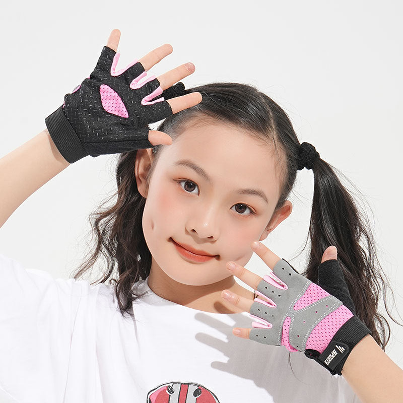 Children's Half Finger Gloves Summer Thin Sweat Absorbing Breathable Outdoor Riding Skateboard Fitness Roller Skating Non-slip Gloves
