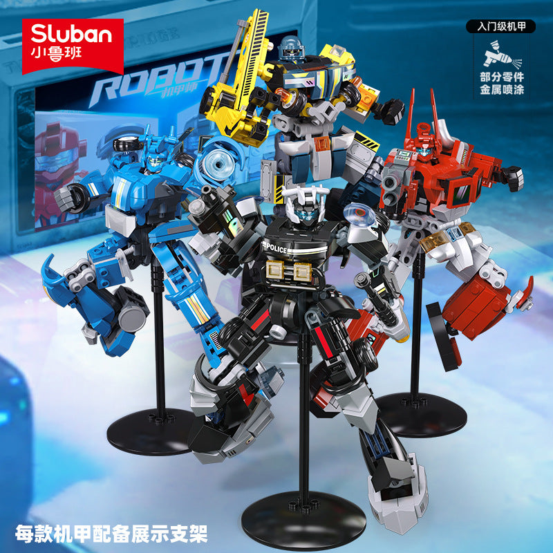 Little Luban Building Blocks Children's Educational Assembled Car Model Transforming Mecha Robot Compatible with Lego Boy Toys