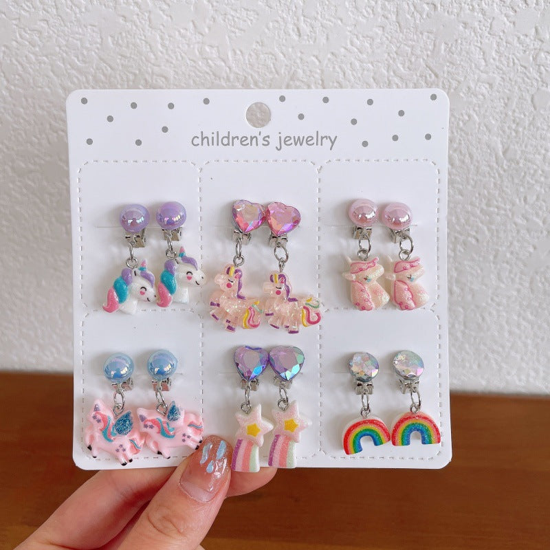 Girl's Ear Clip Cute Cartoon Children's Earrings Little Girl's Princess Earrings Without Ear Holes False Earrings Without Harming Ear Accessories