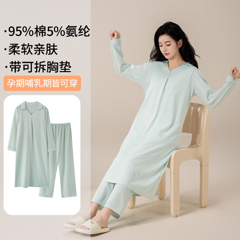 Class A confinement dress nursing nightgown spring and autumn postnatal pure cotton long dress for pregnant women to be born nursing dress trouser suit