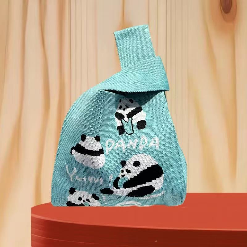 Panda New Knitted Bag Women's Handbag Wide Hand Gift Back Gift Bag Cute Panda Knitted Bag Hand Gift