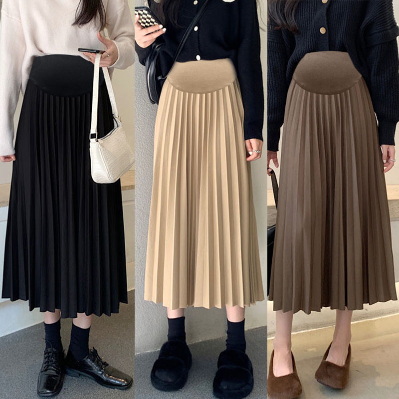 Maternity dress 2023 Autumn New Korean style fashionable pleated belly support skirt for pregnant women