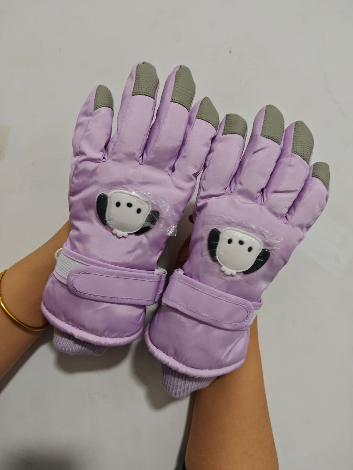 Winter fleece-lined Ski Gloves Cartoon Winter Puppy Thickened Cotton Outdoor Riding Waterproof Wind Warm Cute