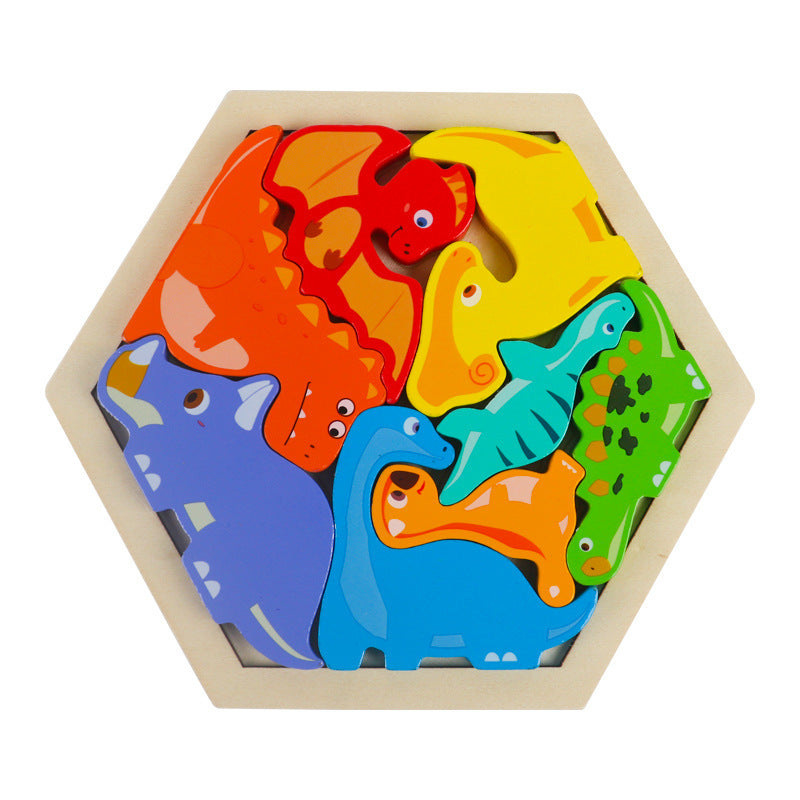 Cross-Border Children's Wooden Three-Dimensional Hexagonal Puzzle Animal Transportation Puzzle Building Blocks Early Education Educational Toys
