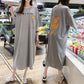 Pregnant Women's Short-sleeved Cartoon T-shirt Skirt Summer Women's Korean-style plus size Loose Long Over-the-knee Pregnant Women's dress