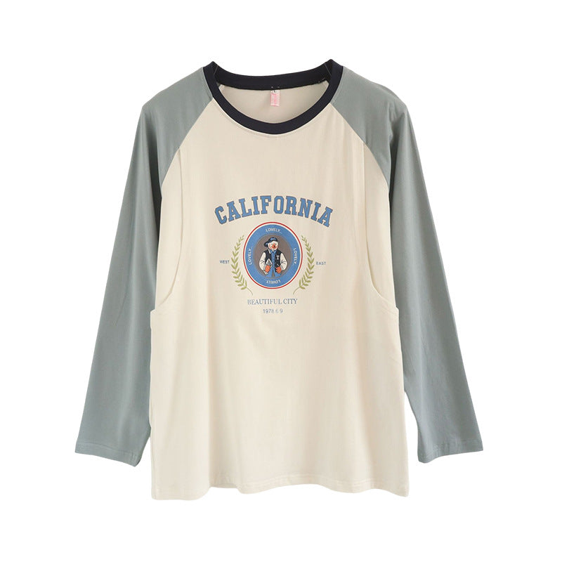 Breastfeeding Top T-Shirt Hot Mom Style Pure Cotton Outer Wear Spring and Autumn Pregnant Women's Long Sleeve Breastfeeding Moon Dress Women's Large Size