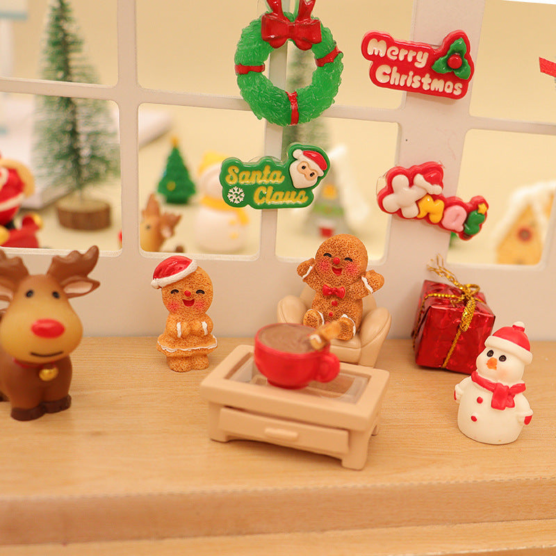 Dollhouse Doll House Snowman Christmas Tree Ginger Biscuit Man Decoration Scene Ornaments Model Christmas Wreath