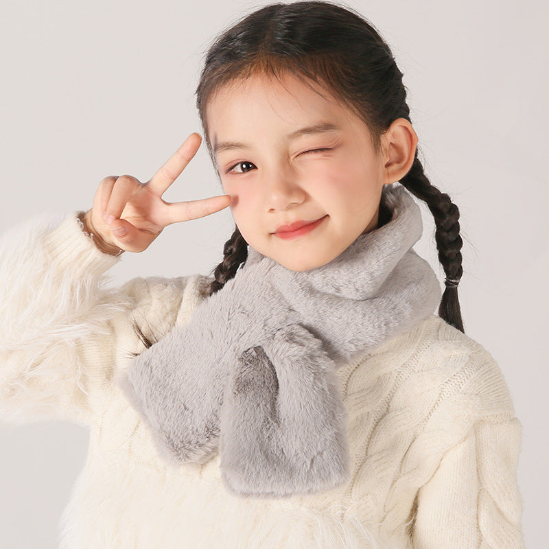 Children's Christmas Autumn and Winter Scarf Plush Warm Cute Cartoon Red New Year Festival Imitation Rabbit Fur Parent-Child Scarf