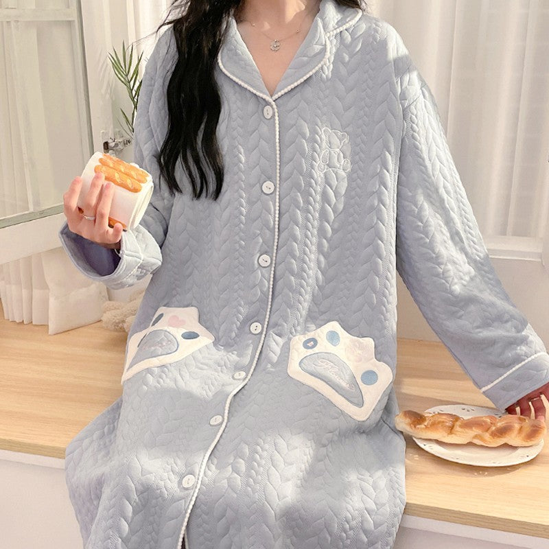 Lunar Clothing Spring and Autumn Air Cotton Thick Postpartum Breastfeeding dress Doll Collar Pregnant Women Pajamas for Outer Wear