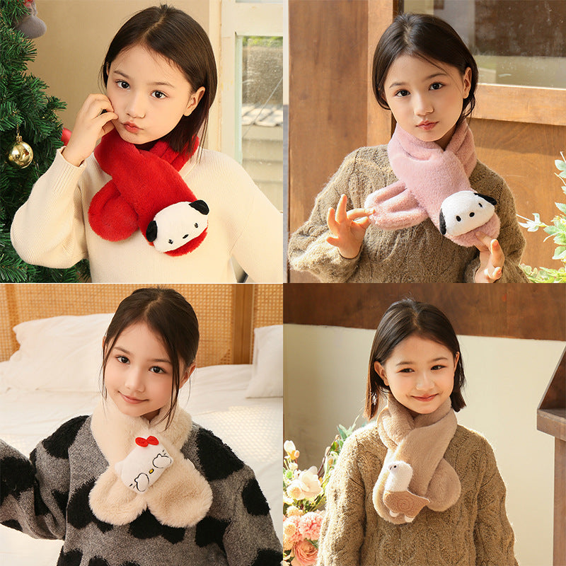Children's Christmas Autumn and Winter Scarf Plush Warm Cute Cartoon Red New Year Festival Imitation Rabbit Fur Parent-Child Scarf