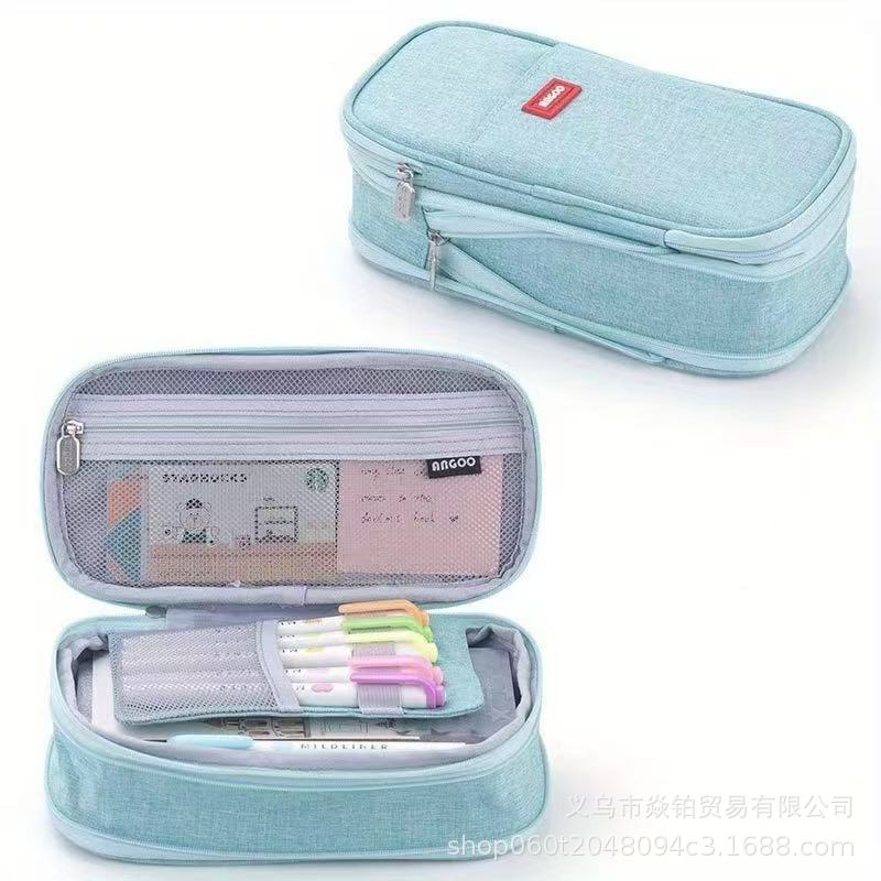 Solid Color Large-Capacity Pencil Bag for Men and Women Multi-Layer Junior High School and High School Simple Primary School Pencil Bag Stationery Box High-Value Wholesale