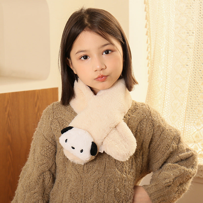 Children's Christmas Autumn and Winter Scarf Plush Warm Cute Cartoon Red New Year Festival Imitation Rabbit Fur Parent-Child Scarf