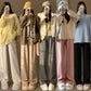 Maternity clothes 2024 autumn and winter New Korean style fashionable cashmere stripe fleece-lined thickened belly support wide-leg pants for pregnant women