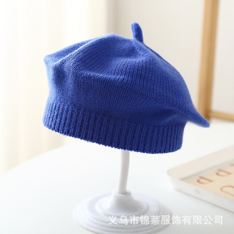 Spring and Autumn Korean Style Baby Boy and Girl Candy Color All-match Knitted Beret Children's Western Style Casual Wool Hat Paintler Hat