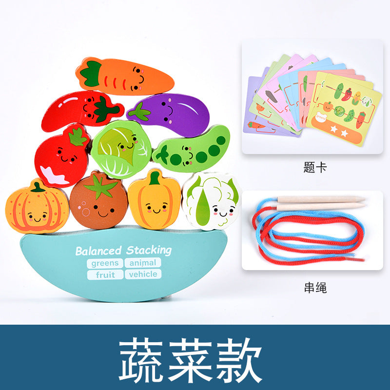 Beaded Balance Building Blocks Animal Traffic Fruits and Vegetables Rope Stacked High Children's Educational Early Education Wooden Toys