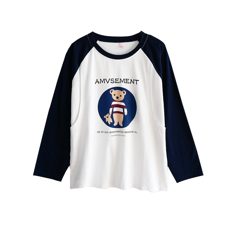 Breastfeeding Top T-Shirt Hot Mom Style Pure Cotton Outer Wear Spring and Autumn Pregnant Women's Long Sleeve Breastfeeding Moon Dress Women's Large Size