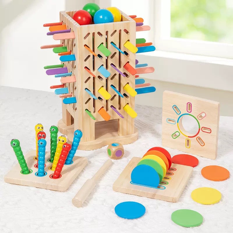 Early Education Children's Three-in-One Stick Game Baby Stick Color Classification Pitching Montessori Wooden Toys