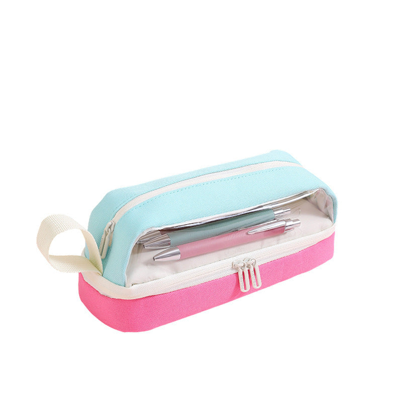 Large-Capacity Durable and Washable Student Stationery Oxford Cloth Storage Bag Transparent Square and Round Pencil Bag Multi-Layer Portable Pencil Bag