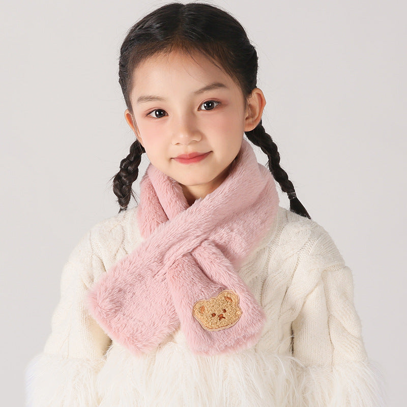 Children's Christmas Autumn and Winter Scarf Plush Warm Cute Cartoon Red New Year Festival Imitation Rabbit Fur Parent-Child Scarf