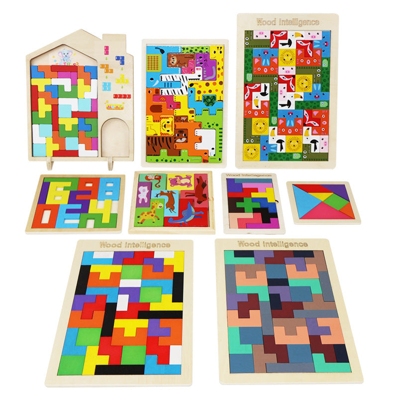 Factory Wooden Early Education Boys and Girls Accumulates Tetris Jigsaw Puzzle 3456-year-old Children's Educational Toys