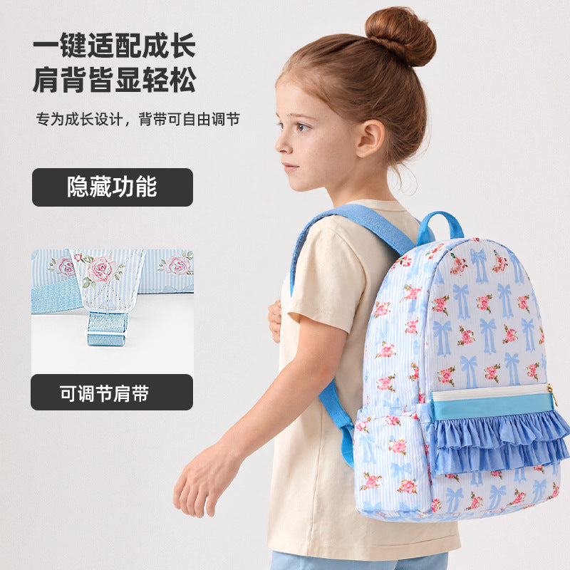 Cross-Border Cute Bow Floral Backpack Cute Pink Ruffle Decoration Large Capacity Portable Student Backpack