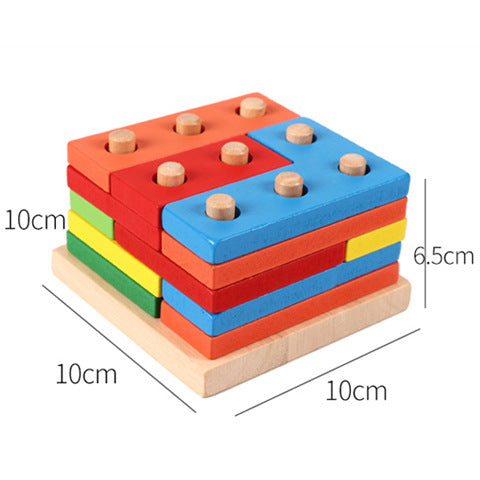 Cross-Border Popular Children's Early Education Educational Geometric Set Column Shape Matching Toys Tetris Enlightenment Wooden Building Blocks