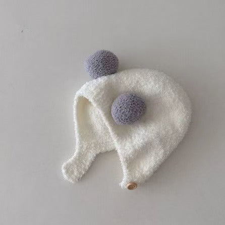 Korean Style Ins Autumn and Winter New Baby Ear Protection Cap Warm Cold-proof Cap Comfortable Baby Double Ball Soft Waxy Baotou Cap Trendy