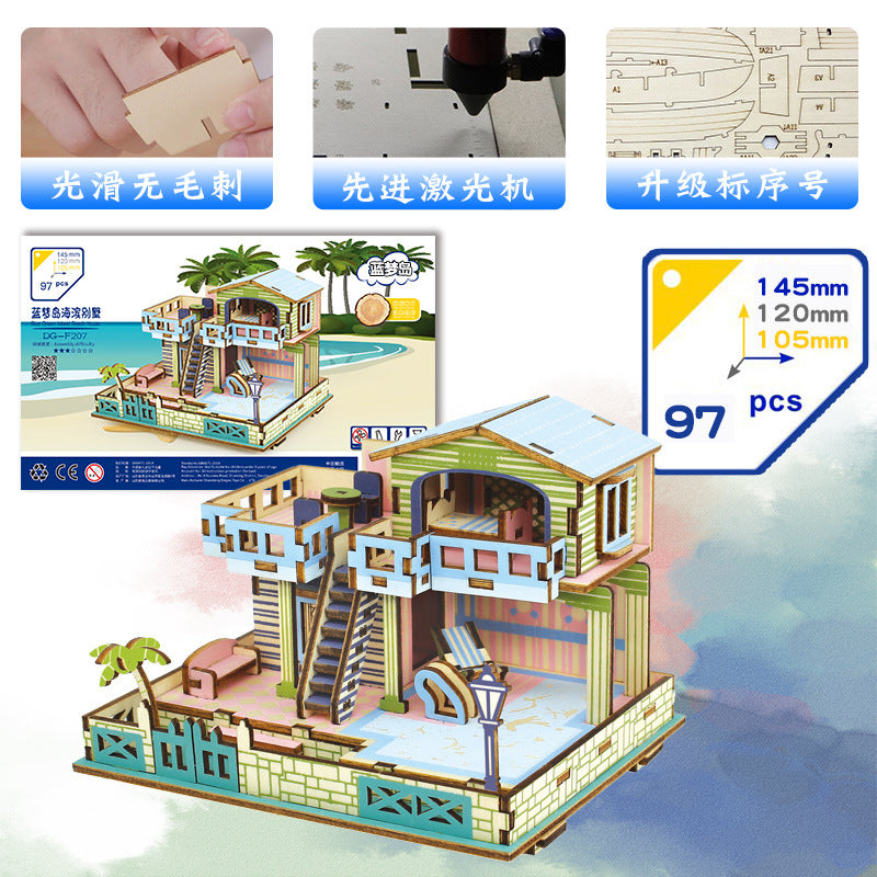Name factory direct high-quality wood 3D three-dimensional puzzle Hummer cutting small house building Ferris wheel model