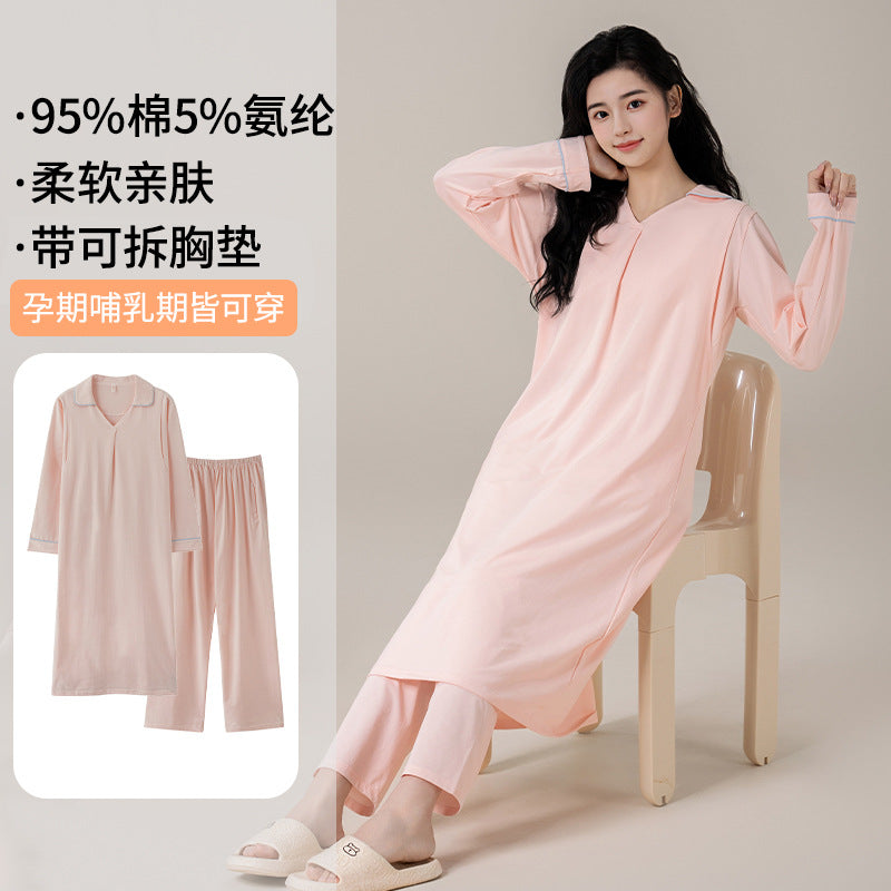 Class A confinement dress nursing nightgown spring and autumn postnatal pure cotton long dress for pregnant women to be born nursing dress trouser suit