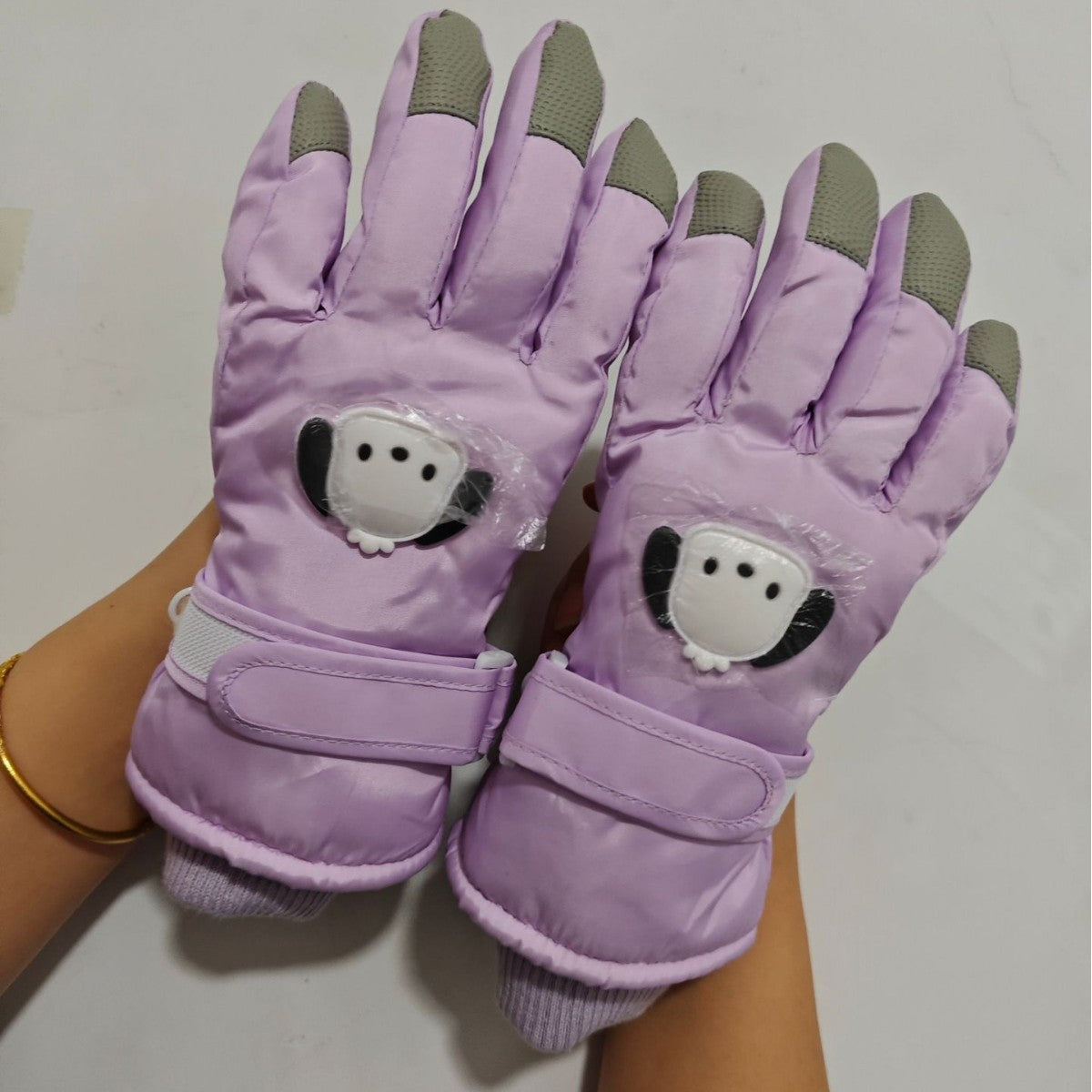 Winter fleece-lined Ski Gloves Cartoon Winter Puppy Thickened Cotton Outdoor Riding Waterproof Wind Warm Cute