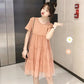 Maternity Summer 2023 New Korean Style Loose Fresh Sweet Stitching Short Sleeve Cake Fairy Dress