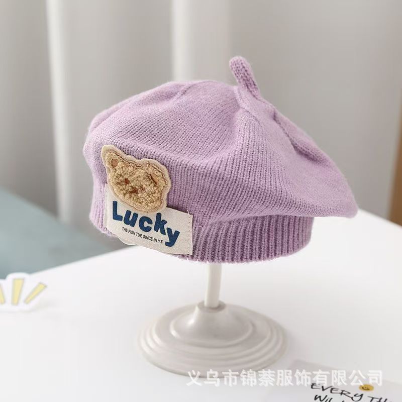 Spring and Autumn Korean Style Baby Boy and Girl Candy Color All-match Knitted Beret Children's Western Style Casual Wool Hat Paintler Hat