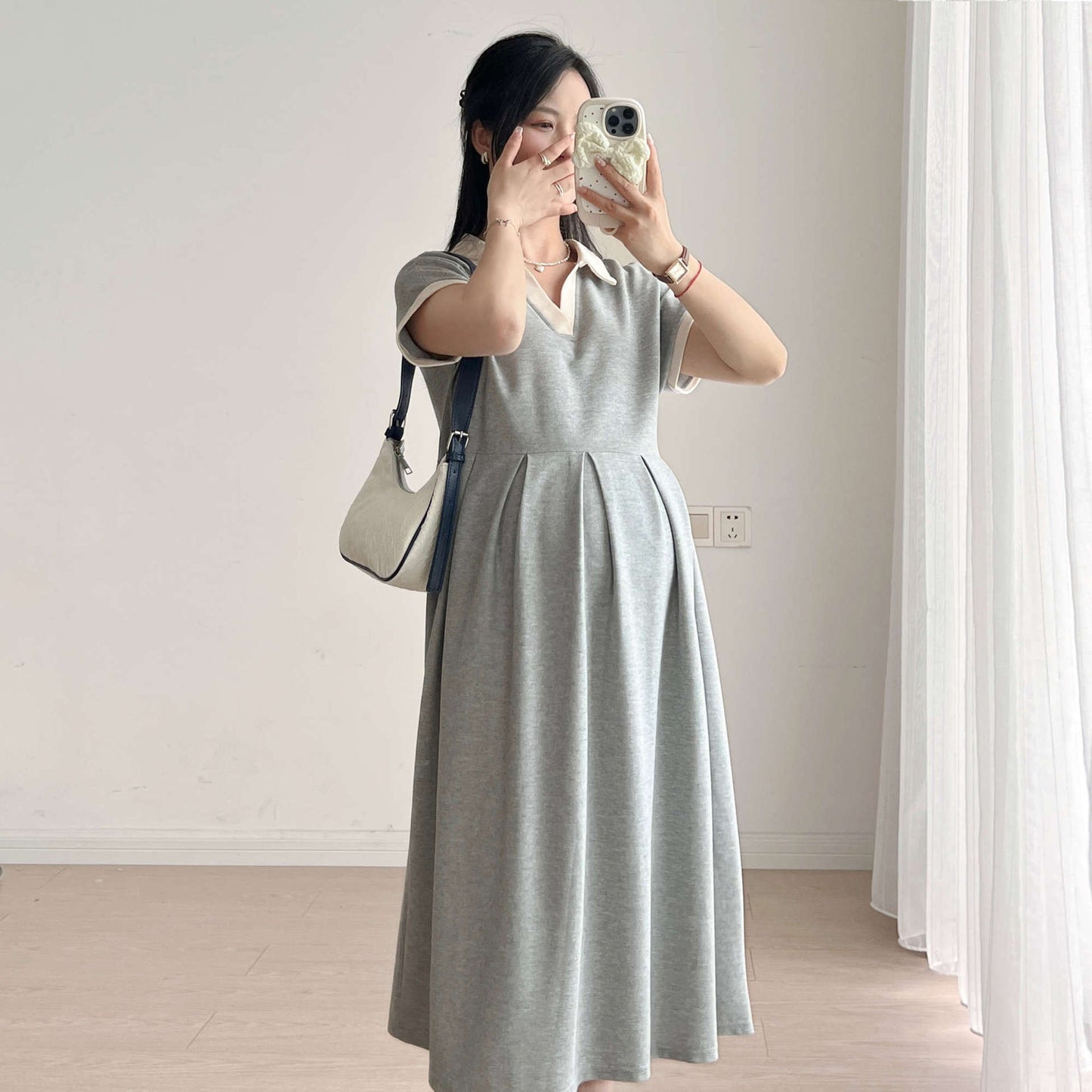 Pregnant Women's Summer Dress Korean Style dress 2025 New Summer Slim Black plus size Summer Maternity Dress A- Line Skirt