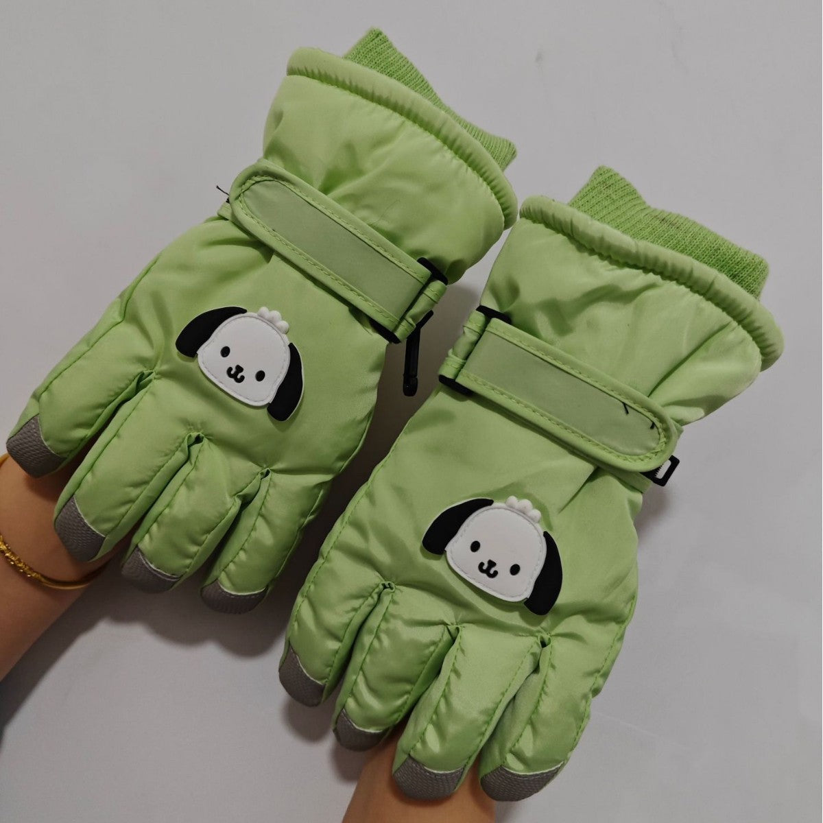 Winter fleece-lined Ski Gloves Cartoon Winter Puppy Thickened Cotton Outdoor Riding Waterproof Wind Warm Cute