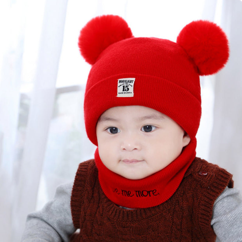Factory direct supply knitted cap net red explosion children's cap fur ball cap baby ear warm cap wholesale custom hat