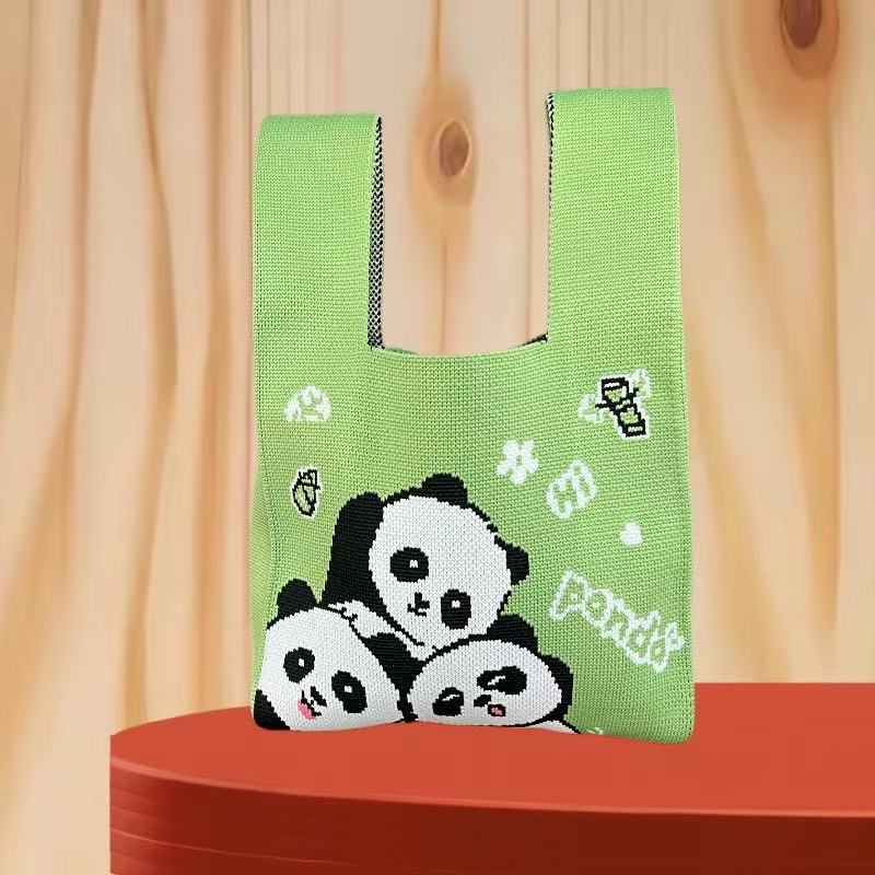 Panda New Knitted Bag Women's Handbag Wide Hand Gift Back Gift Bag Cute Panda Knitted Bag Hand Gift