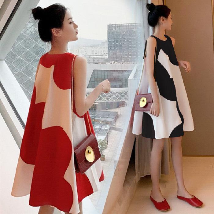 Maternity dress Korean Style plus size Women's dress Summer Loose chubby girl Sleeveless Midi dress Women