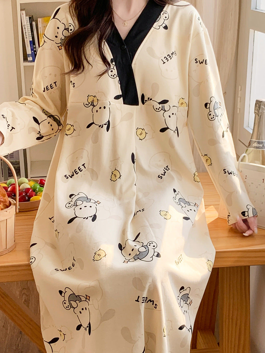 Chest Pad Moon Dress Spring and Autumn Cotton Postpartum Breastfeeding dress Summer Nightgown for Pregnant Women Nightgown During Pregnancy Feeding Nightgown