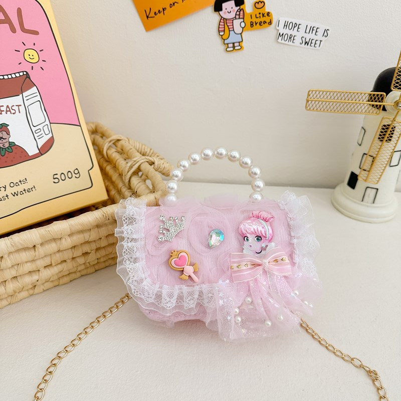 Korean Style Princess Handbag Fashion Bow Children Shoulder Bag Stylish Cute Girl Small Square Bag
