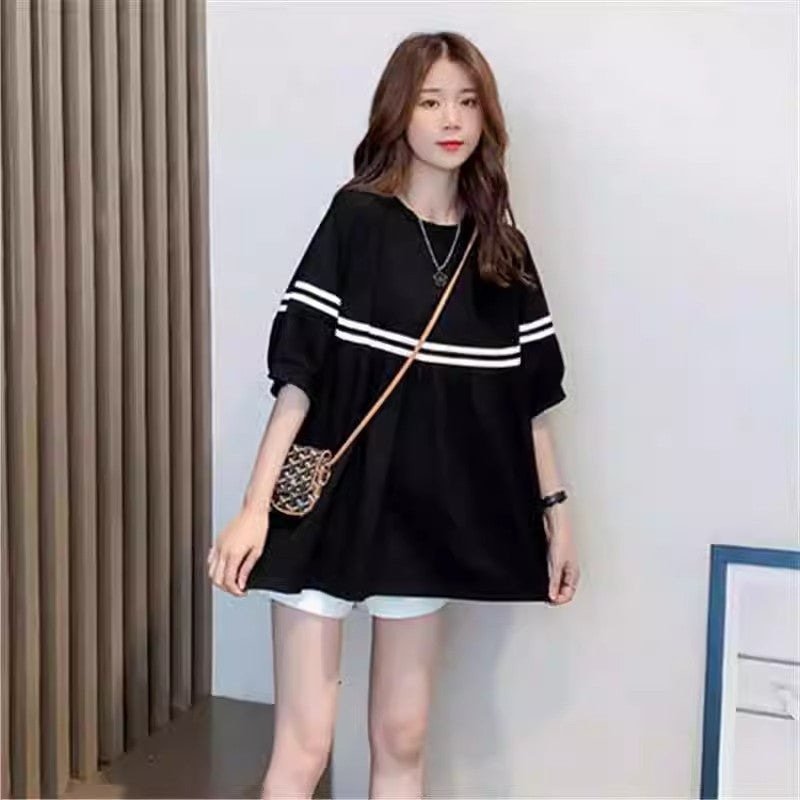 Pregnant Women's Summer T-shirt Top Women's T-shirt Fashionable Summer Thin Short-sleeved Summer Base Shirt Mid-length dress Women