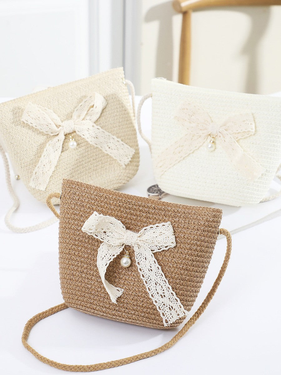 Straw Handmade Bow Woven Mobile Phone Bag Cross-border Hot Selling Women's Crossbody Seaside Straw Woven Crossbody Woven Bag Factory