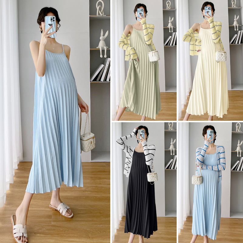 Real shot spot 2023 spring new net red maternity sling two-piece slimming sunscreen breastfeeding dress