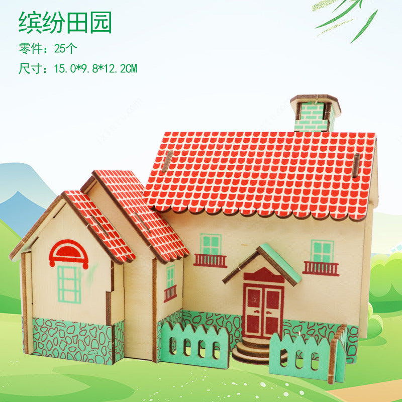 Wooden 3d three-dimensional puzzle snail cottage assembly model girl diy cottage gift children's small house building blocks