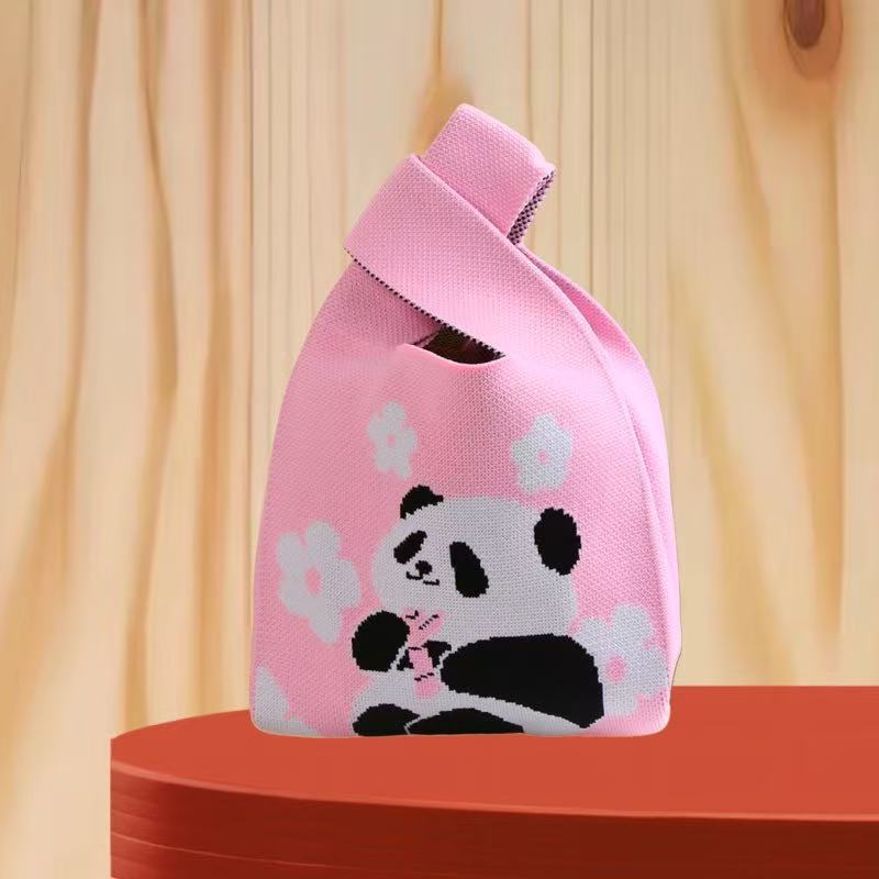 Panda New Knitted Bag Women's Handbag Wide Hand Gift Back Gift Bag Cute Panda Knitted Bag Hand Gift