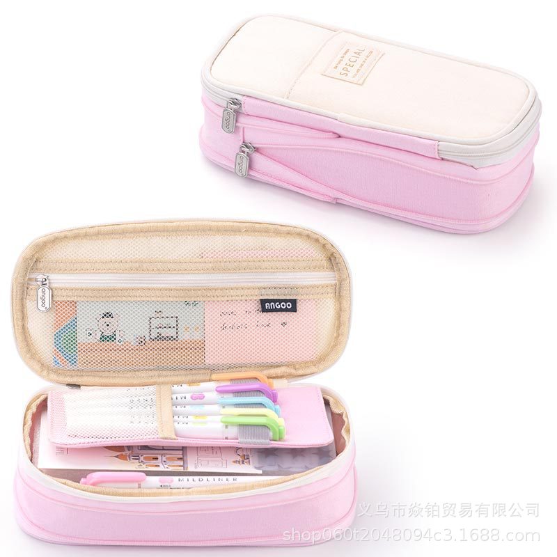 Solid Color Large-Capacity Pencil Bag for Men and Women Multi-Layer Junior High School and High School Simple Primary School Pencil Bag Stationery Box High-Value Wholesale